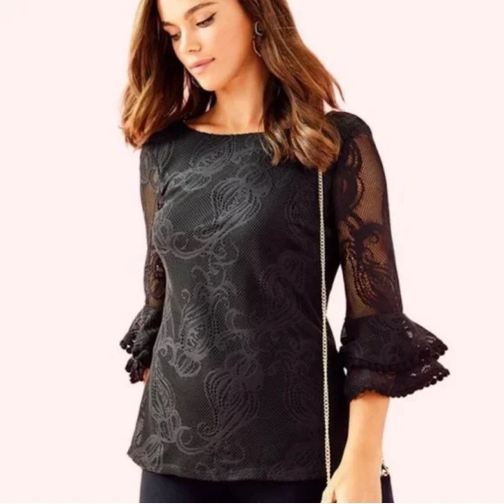 Lilly Pulitzer Liana Top In Coconut Jellyfish Critter Crochet Black Size Xs